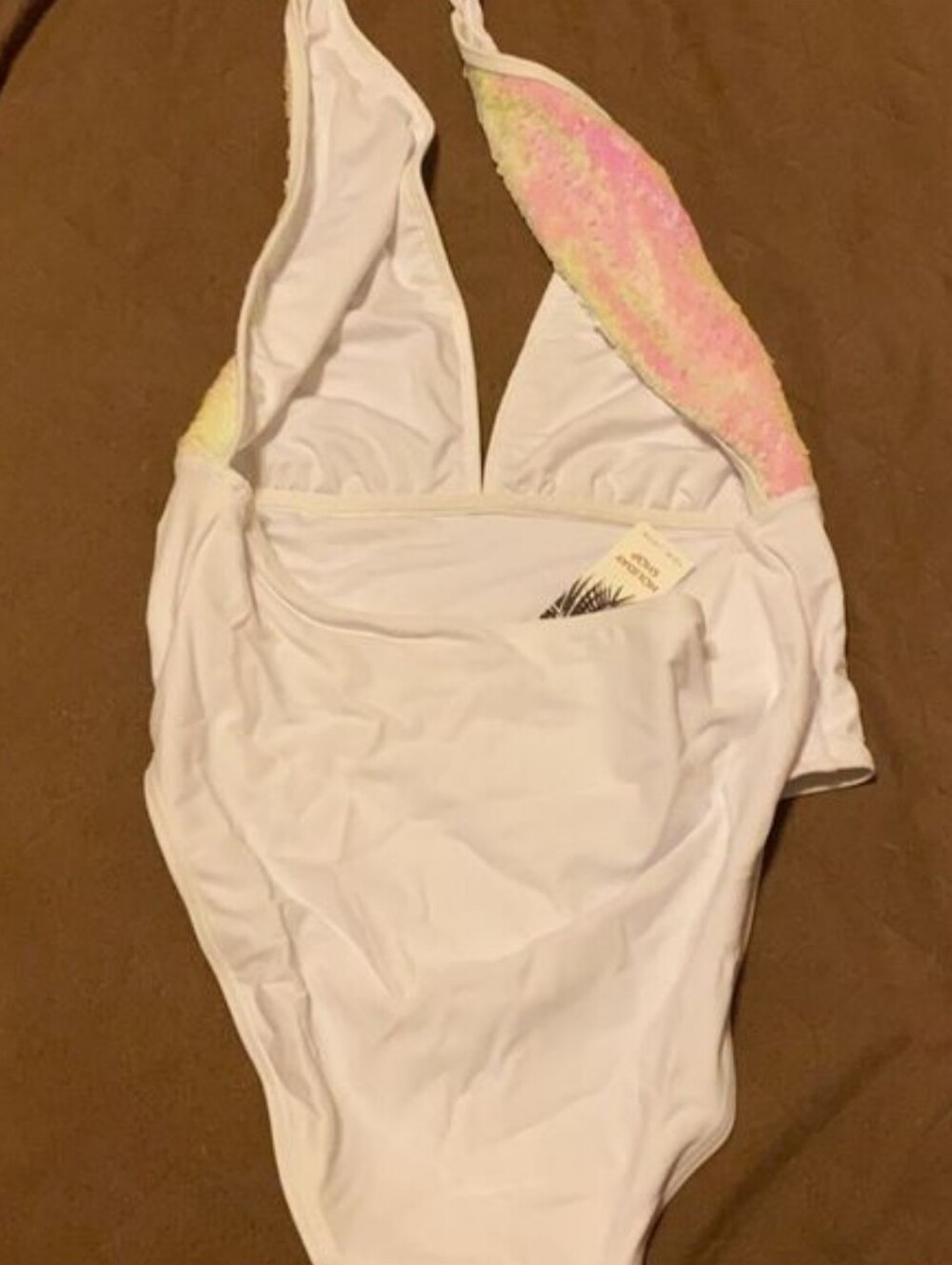 NWT White Sequin One-Piece Swimsuit with Pastel Trim New Look Size Large - Picture 3 of 4